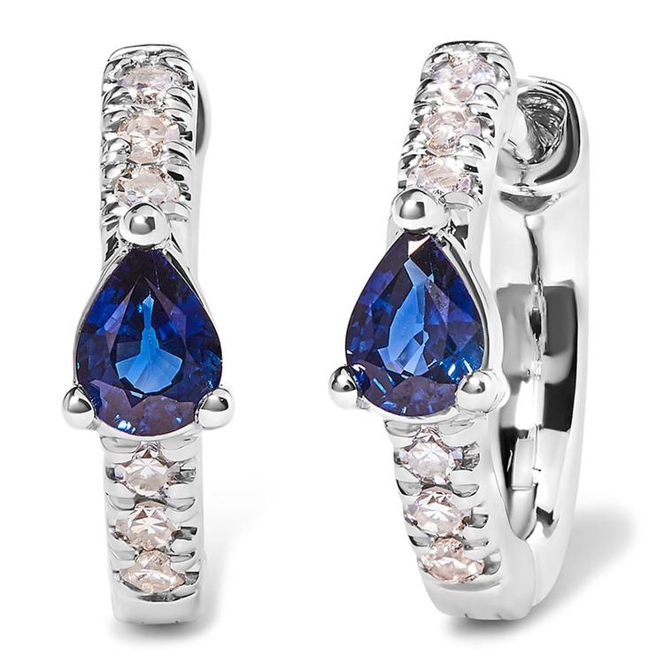 Haus of Brilliance 10kt. White Gold Blue Sapphire Hoop Earrings