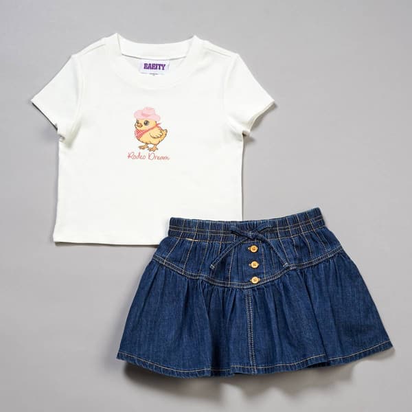 Girls (4-6x) Rare Editions Rodeo Baby Tee w/ Denim Ruffle Skort