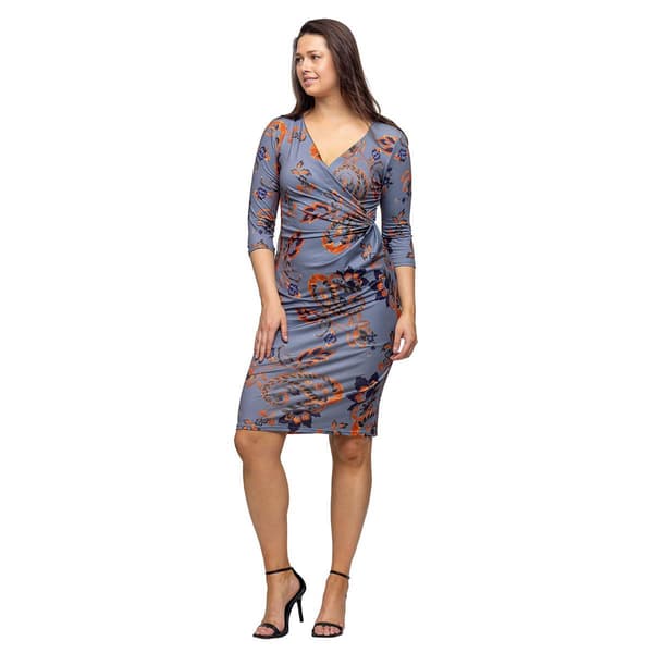 Womens 24/7 Comfort Apparel Grey Paisley Faux Wrap Dress