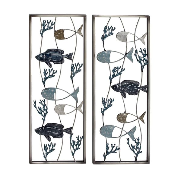 9th & Pike(R) Large Fishes with Seaweed Wall Decor - Set of 2 - image 