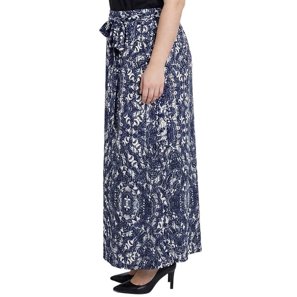 Plus Size NY Collection Pull On Side Tie ITY Skirt - Navy Skyte