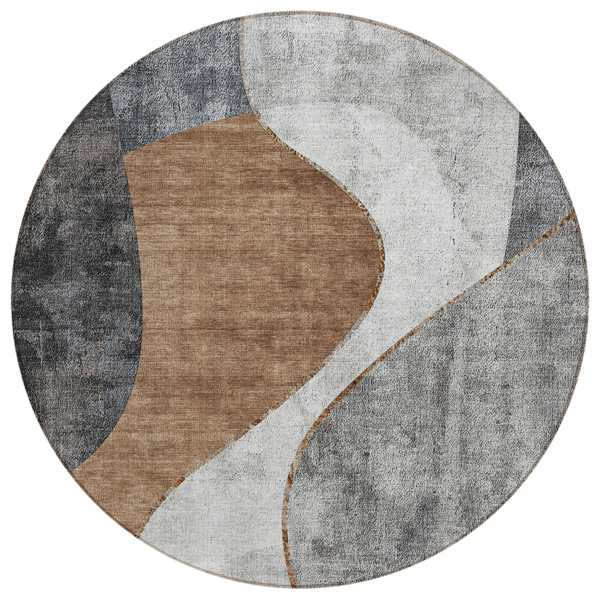 HomeRoots Grey Charcoal & Brown Round Abstract Area Rug