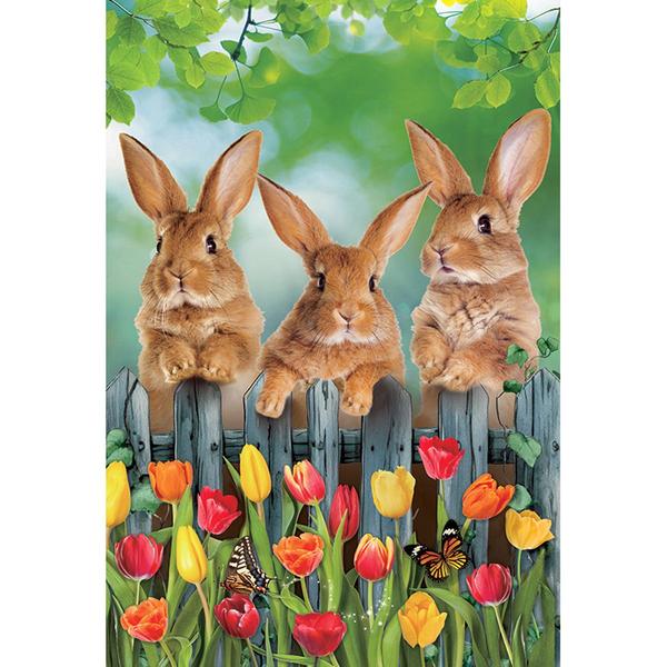 Evergreen Whimsy Bunny Trio Suede House Flag