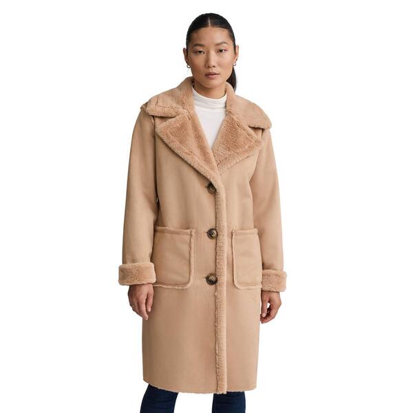 Womens NVLT Sueded Mid Length Shearling Coat w/Faux Fur Lining - image 