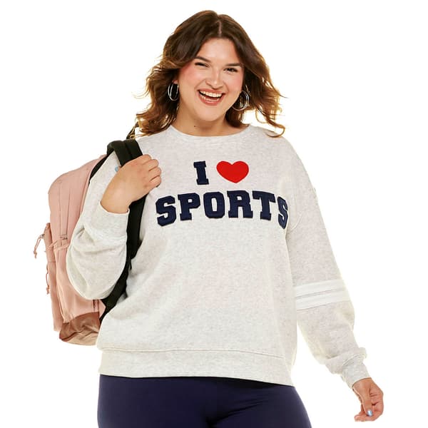 Juniors Plus No Comment Contrast Stripe Applique Sweatshirt
