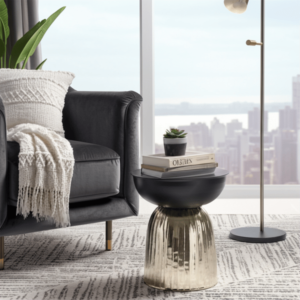 Sagebrook Home Black & Gold Decorative Ribbed Base Accent Table