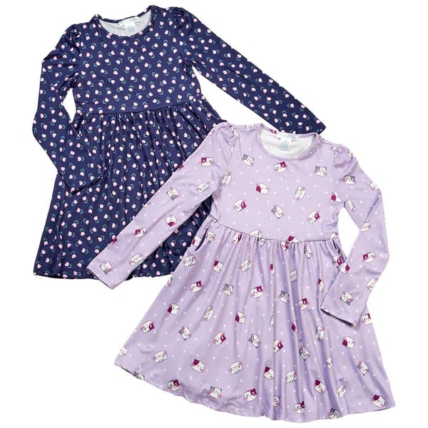 Girls (7-12) Emma & Elsa 2pk. Long Sleeve Cat & Floral Dress - image 