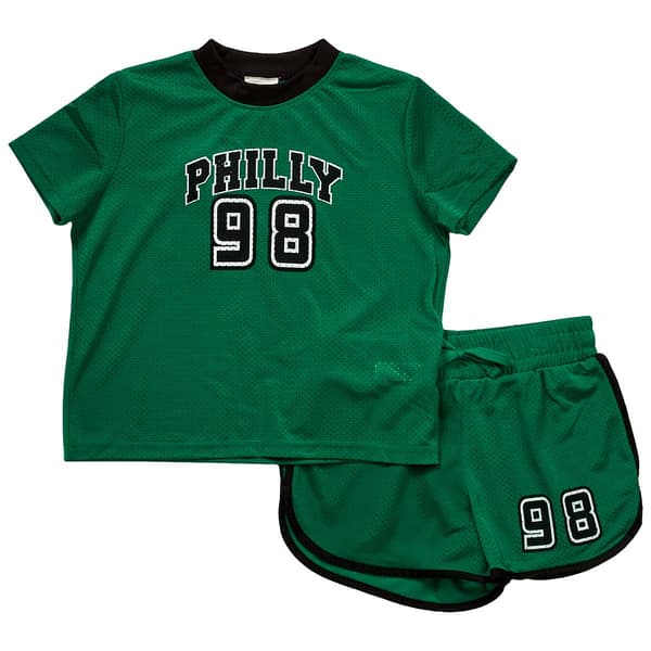 Girls (7-14) Jolie & Joy Mesh 98 Jersey Tee & Dolphin Shorts Set