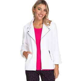 Womens Multiples 3/4 Ruffle Sleeve Zip Front Boucle Jacket