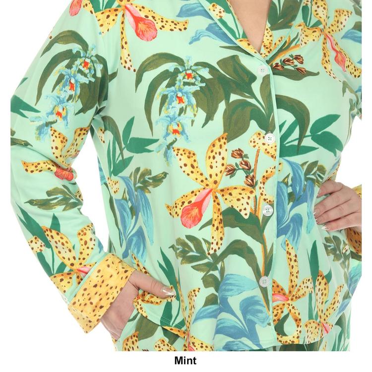 Plus Size White Mark Two Piece Wildflower Print Pajama Set
