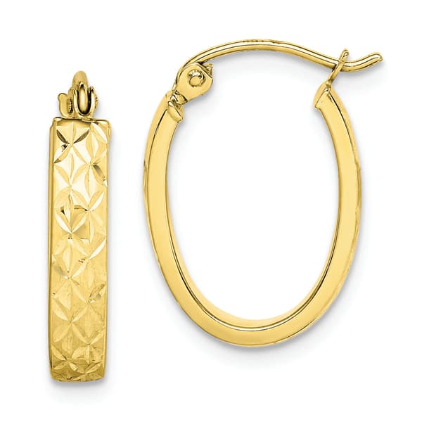 Gold Classics(tm) 10kt. Diamond Cut Oval Hoop Earrings - image 