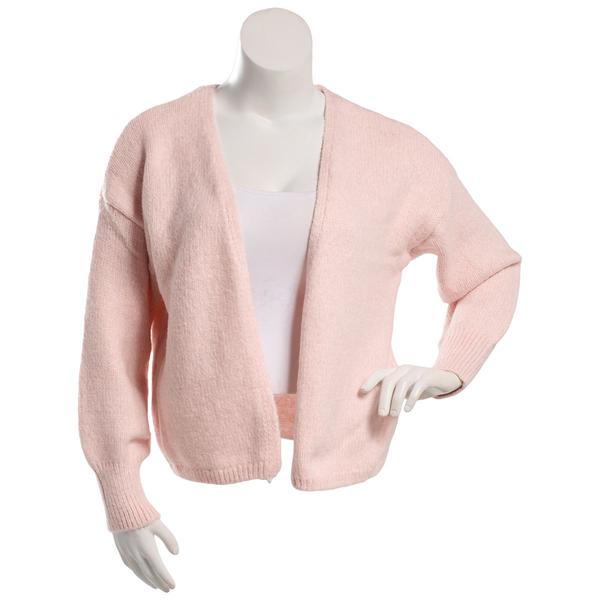 Juniors Pink Rose Drop Shoulder Open Front Cardigan- Solid - image 