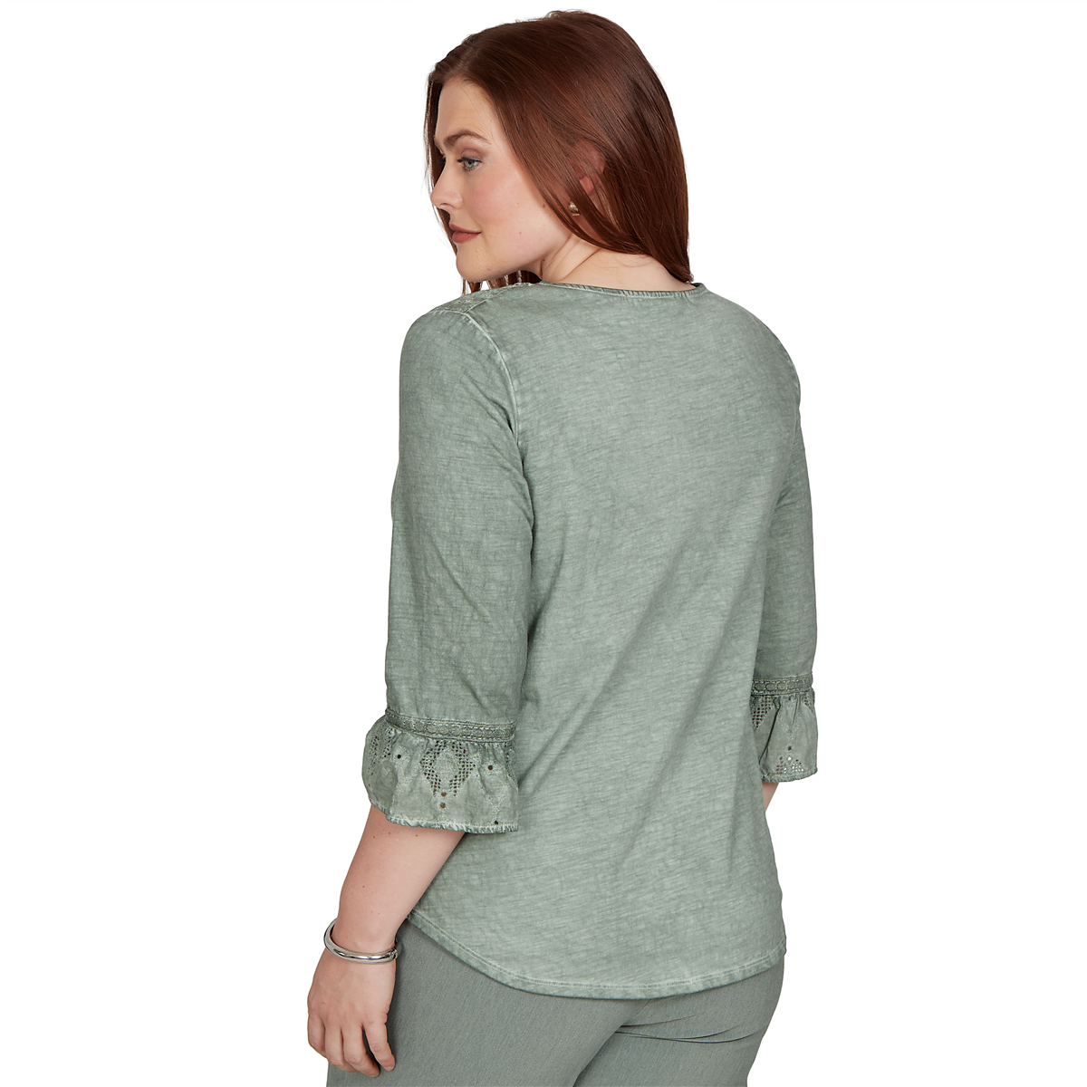 Womens Alfred Dunner Provence Flounce Sleeve Patchwork Blouse