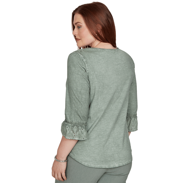 Womens Alfred Dunner Provence Flounce Sleeve Patchwork Blouse