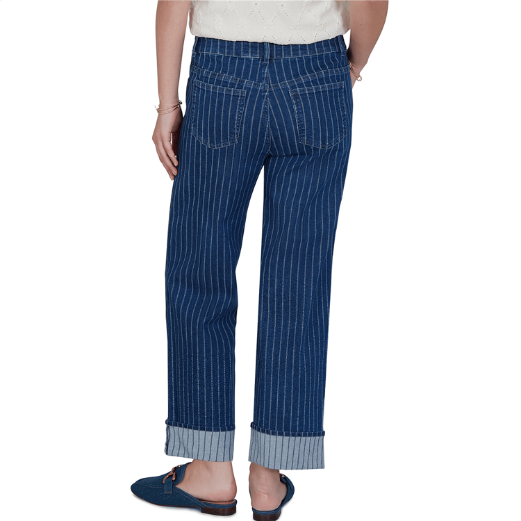 Petite Ruby Rd. Game of Luxe Pinstripe Wide Cuff Jeans