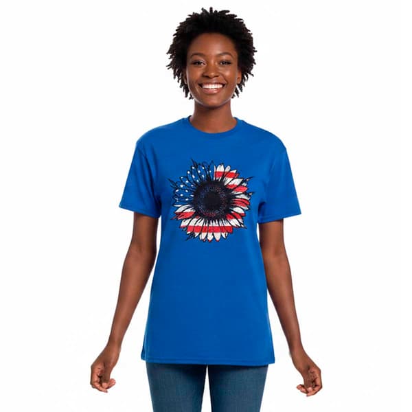 Womens JERZEES Short Sleeve Sunflower Flag Graphic Tee - image 