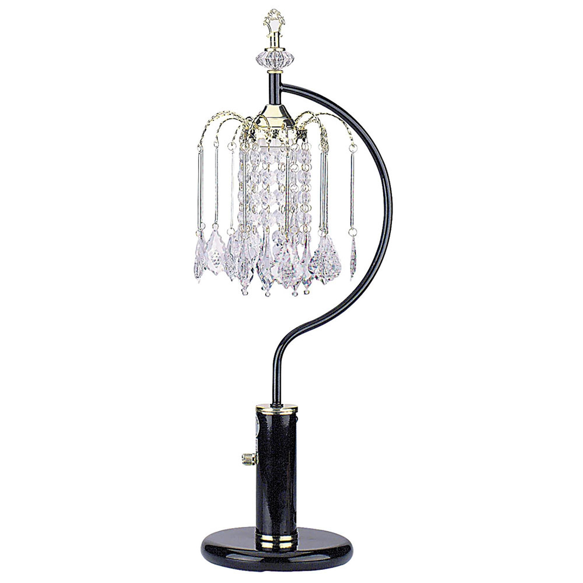 HomeRoots 27in. Black & Gold Faux Crystal Chandelier Table Lamp