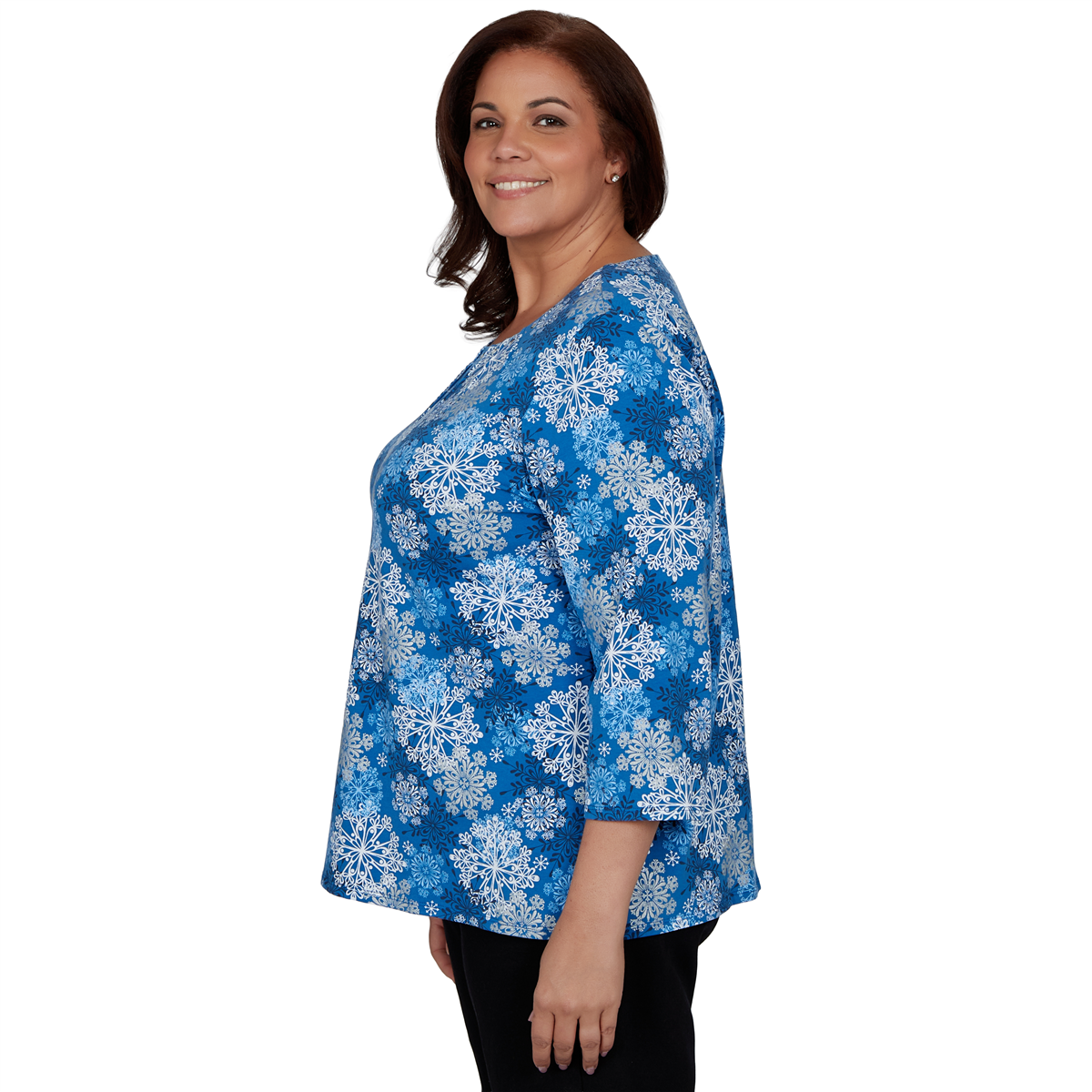 Plus Size Alfred Dunner Classics 3/4 Sleeve Snowflake Blouse