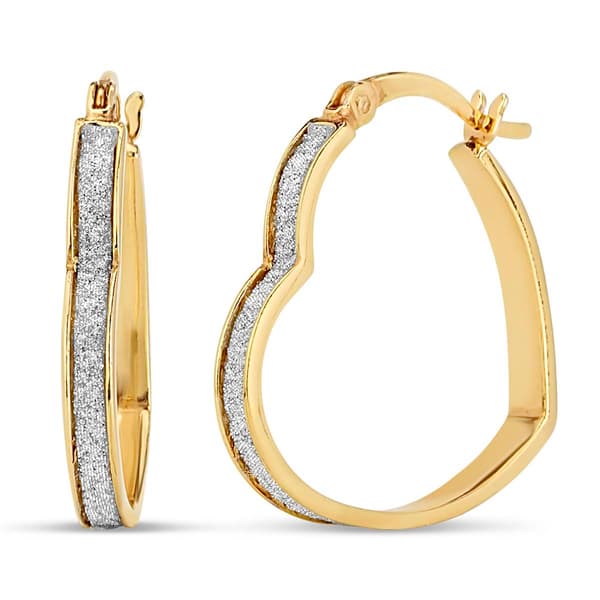 Forever New 18kt. Gold Plated Glitter Heart Hoop Earrings - image 