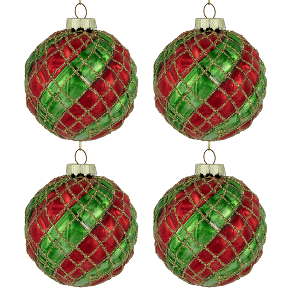 Northlight 4ct. Glitter Lattice Striped Christmas Ball Ornaments