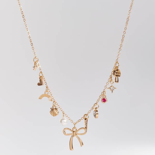 Ashley Gold-Tone Necklace with Bow/Heart/Mushroom Charms - image 
