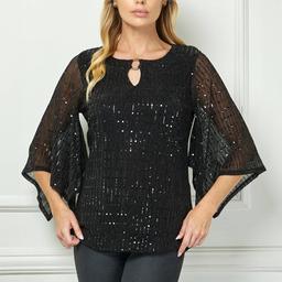 Womens Sara Michelle 3/4 Sleeve Moonlight Sequin Blouse