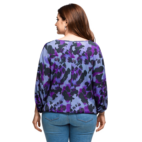 Plus Size 24/7 Comfort Apparel Purple Animal Boat Neck Top