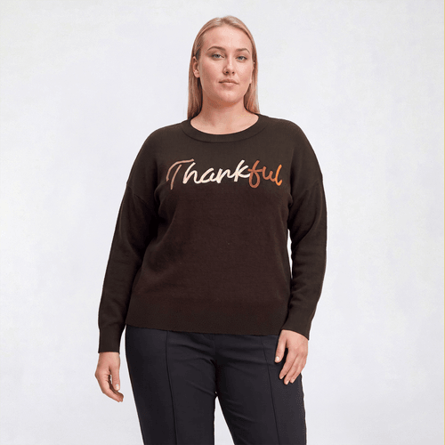 Plus Size Rio & Rian Long Sleeve Thankful Sweater - image 