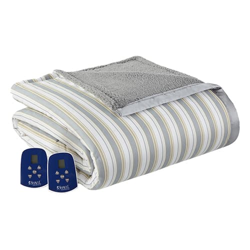 Micro Flannel(R) Reverse to Sherpa Metro Stripe Heated Blanket - image 