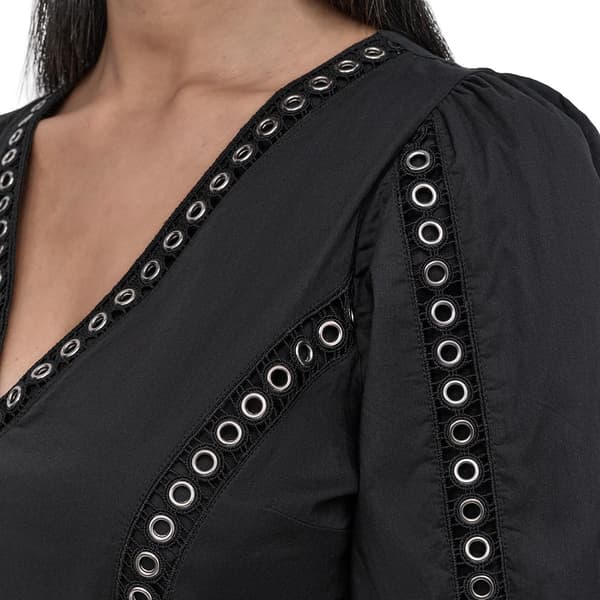 Womens DKNY Puff Sleeve Grommet Blouse