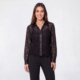 Womens Adrianna Papell Long Sleeve Lace Button Front Blouse