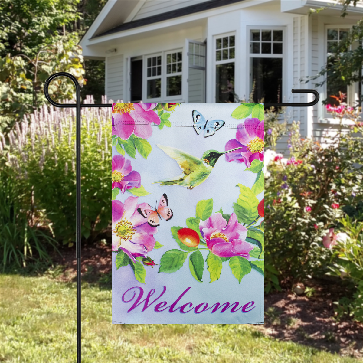 Northlight Welcome Hummingbird Floral Outdoor Garden Flag