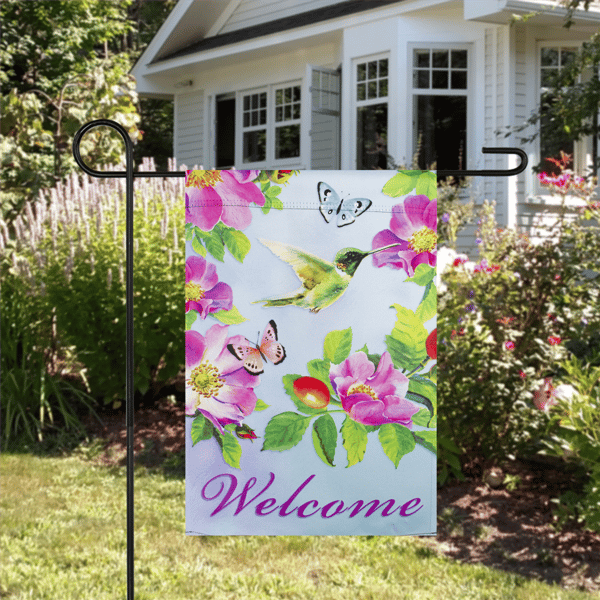 Northlight Welcome Hummingbird Floral Outdoor Garden Flag - image 