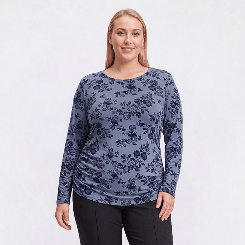 Plus Size Hasting & Smith Long Sleeve Floral Side Ruched Tee - image 