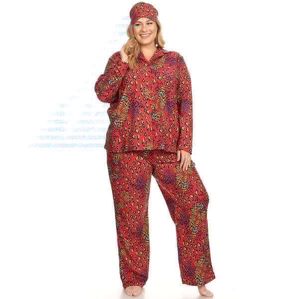 Plus Size White Mark 3pc. Red Leopard Pajama Set