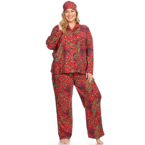 Plus Size White Mark 3pc. Red Leopard Pajama Set - image 