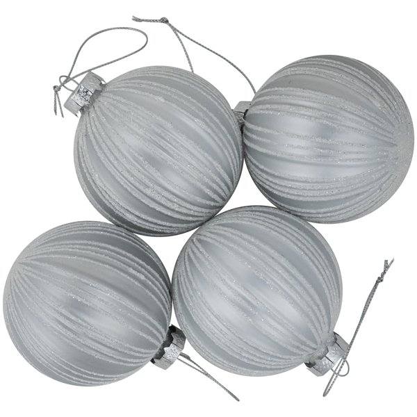 Northlight 4ct Silver Glitter Striped Ball Christmas Ornaments