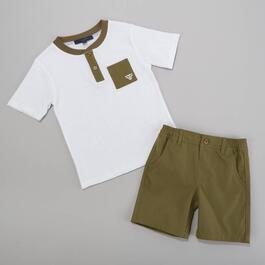 Toddler Boy Tahari Boy Henley Pocket Top & Woven Shorts Set