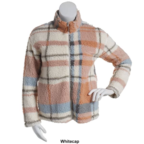 Womens Jason Maxwell Long Sleeve Full Zip Plaid Fleece Jacket