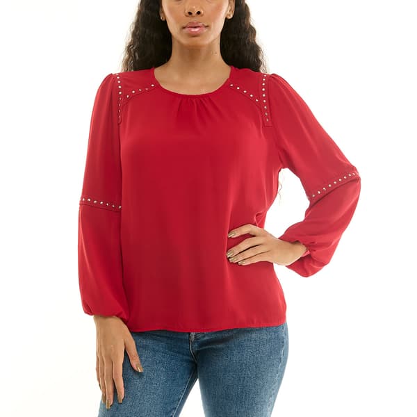 Womens Zac & Rachel Long Sleeve Round Neck Stud Blouse