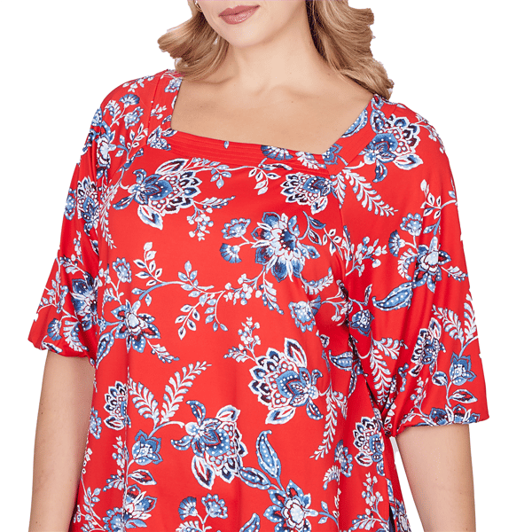 Plus Size Ruby Rd. French Riviera Square Neck Floral Blouse