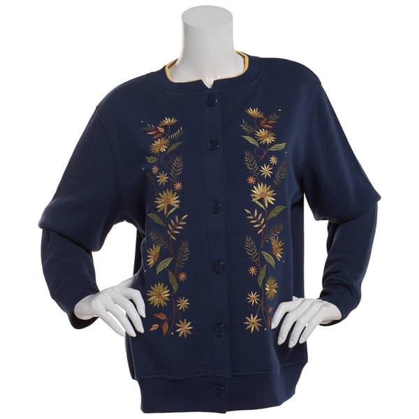 Petite Hasting & Smith Floral Border Button-Down Cardigan - image 