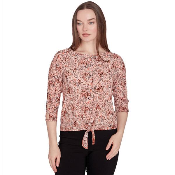 Petite Emaline Limon Printed 3/4 Sleeve Top - image 