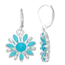 Napier Silver-Tone & Turquoise Flower Drop Leverback Earrings