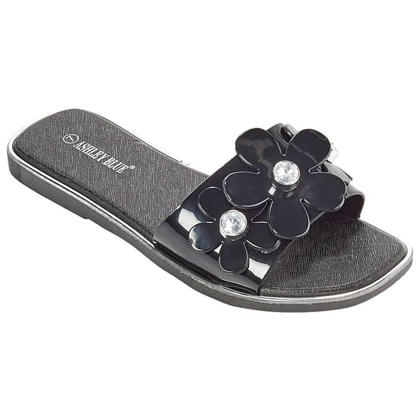 Womens Ashley Blue Rhinestone Flower Band Slide Sandals