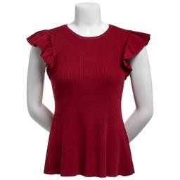 Womens Nautica Rib Knit Cap Flutter Sleeve Sweater
