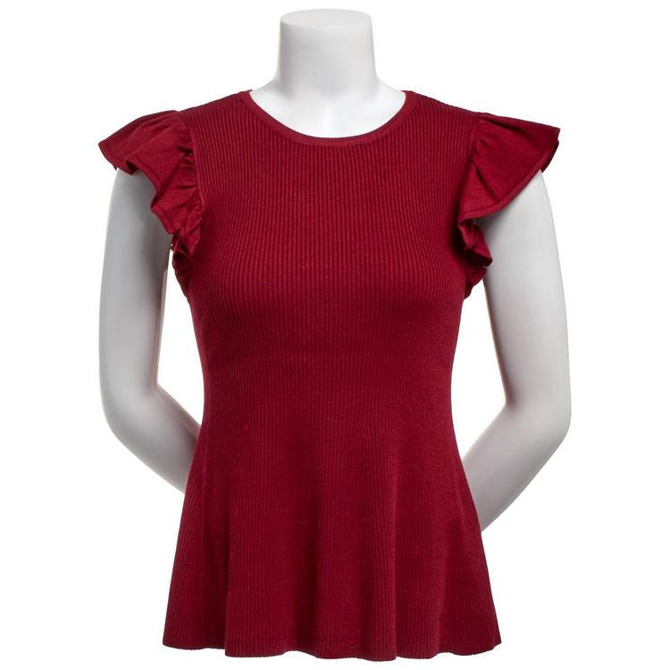 Womens Nautica Rib Knit Cap Flutter Sleeve Sweater
