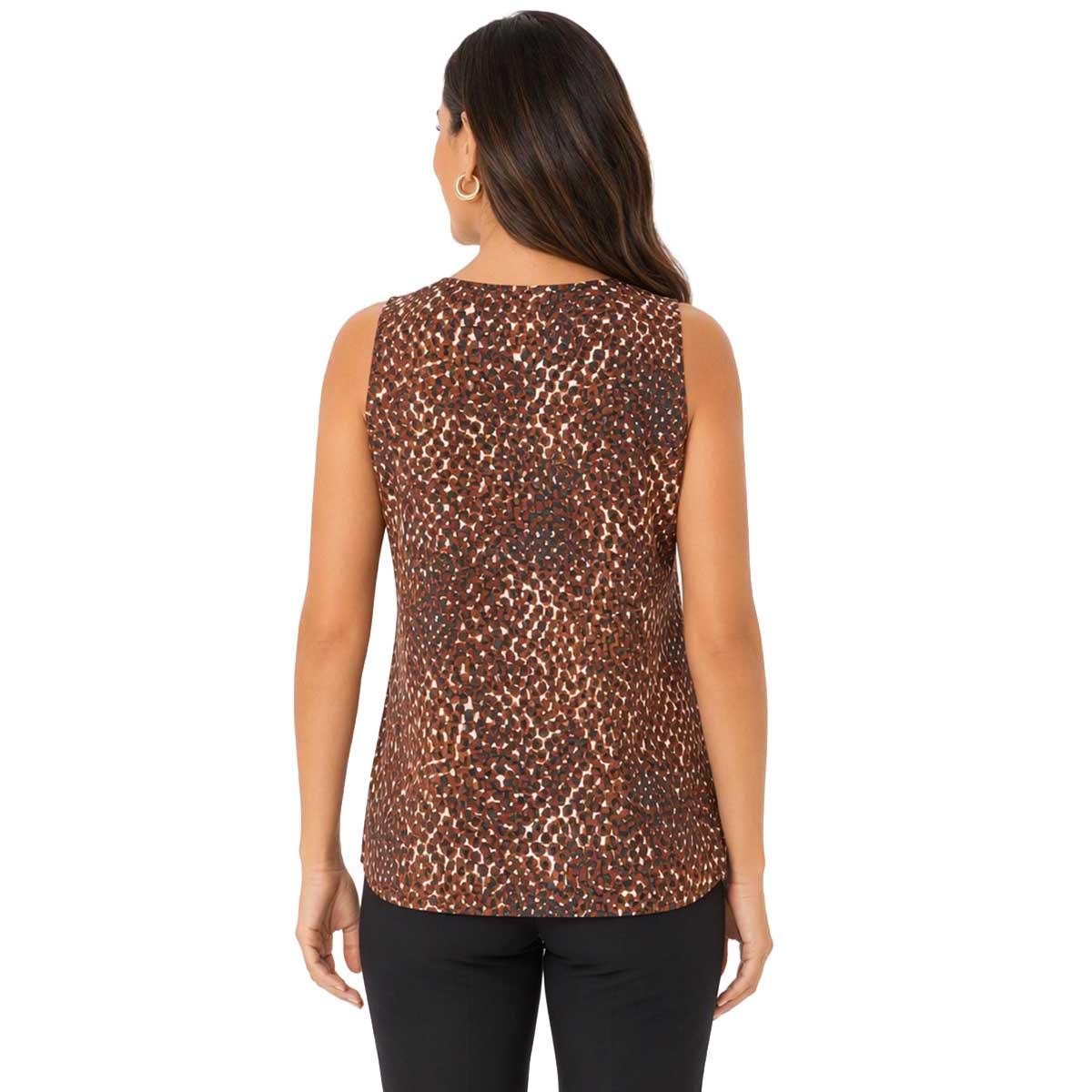 Womens Kasper Sleeveless V-Neck Ruffle Front Dot Blouse