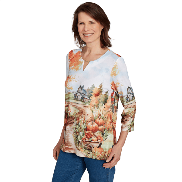 Womens Alfred Dunner Classics_F5 Farm Landscape Harvest Top