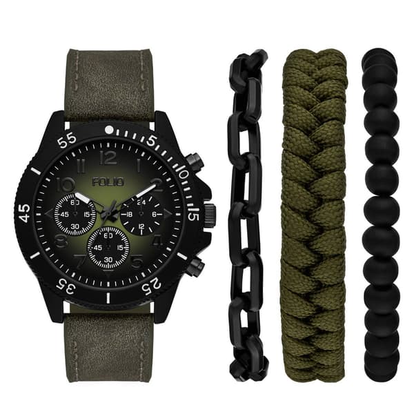 Mens Folio Green Sunray Dial Watch & Bracelet Set - FMDFL6096 - image 